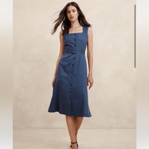 BANANA REPUBLIC LINEN-BLEND MIDI DRESS